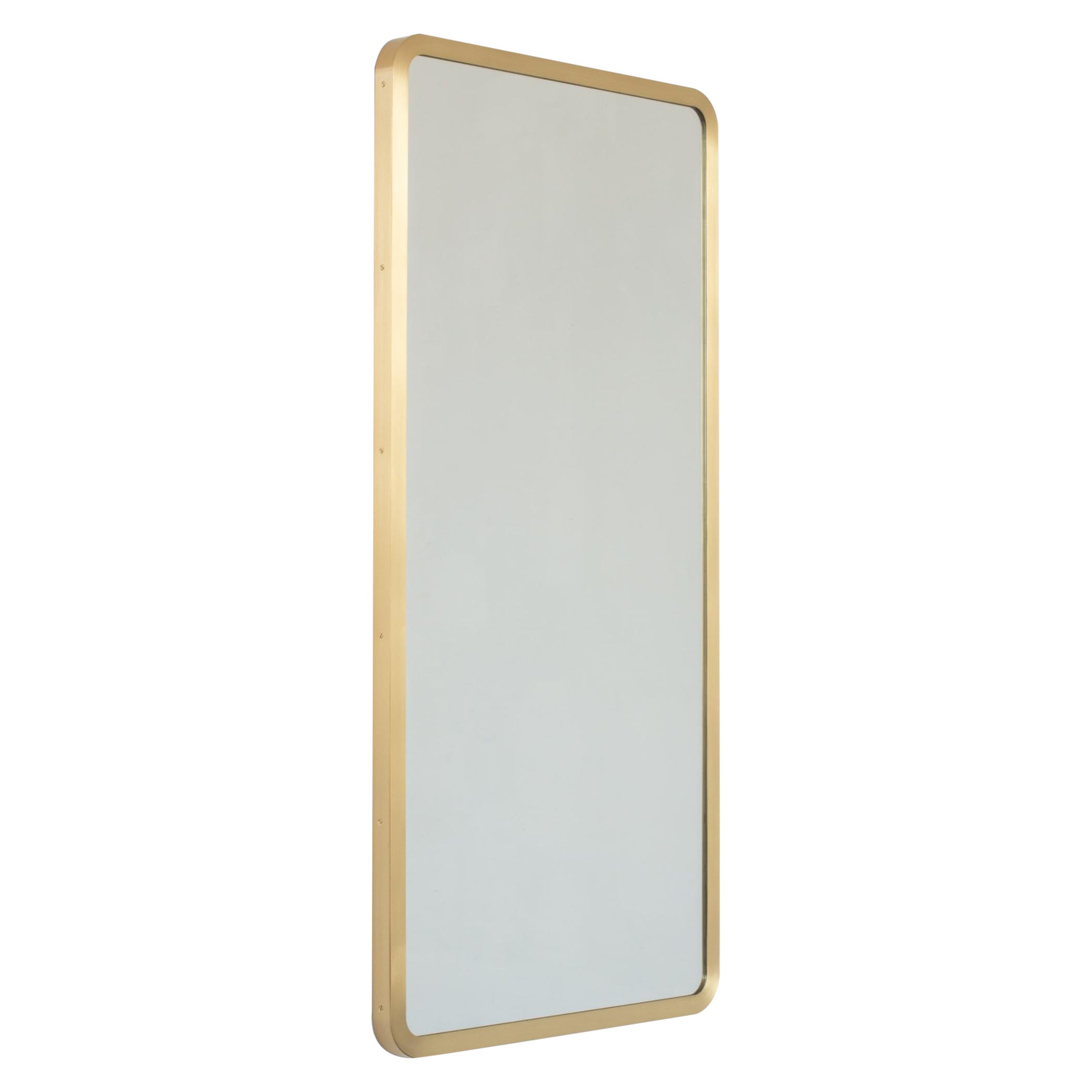 Quadris Rectangular Modern Mirror with a Brass Full Front Frame, Small For Sale