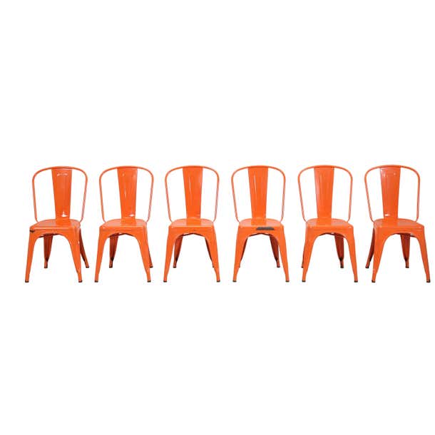 Tolix Vintage Orange Steel Stacking Chairs Hand-Made France Over (1300 ...