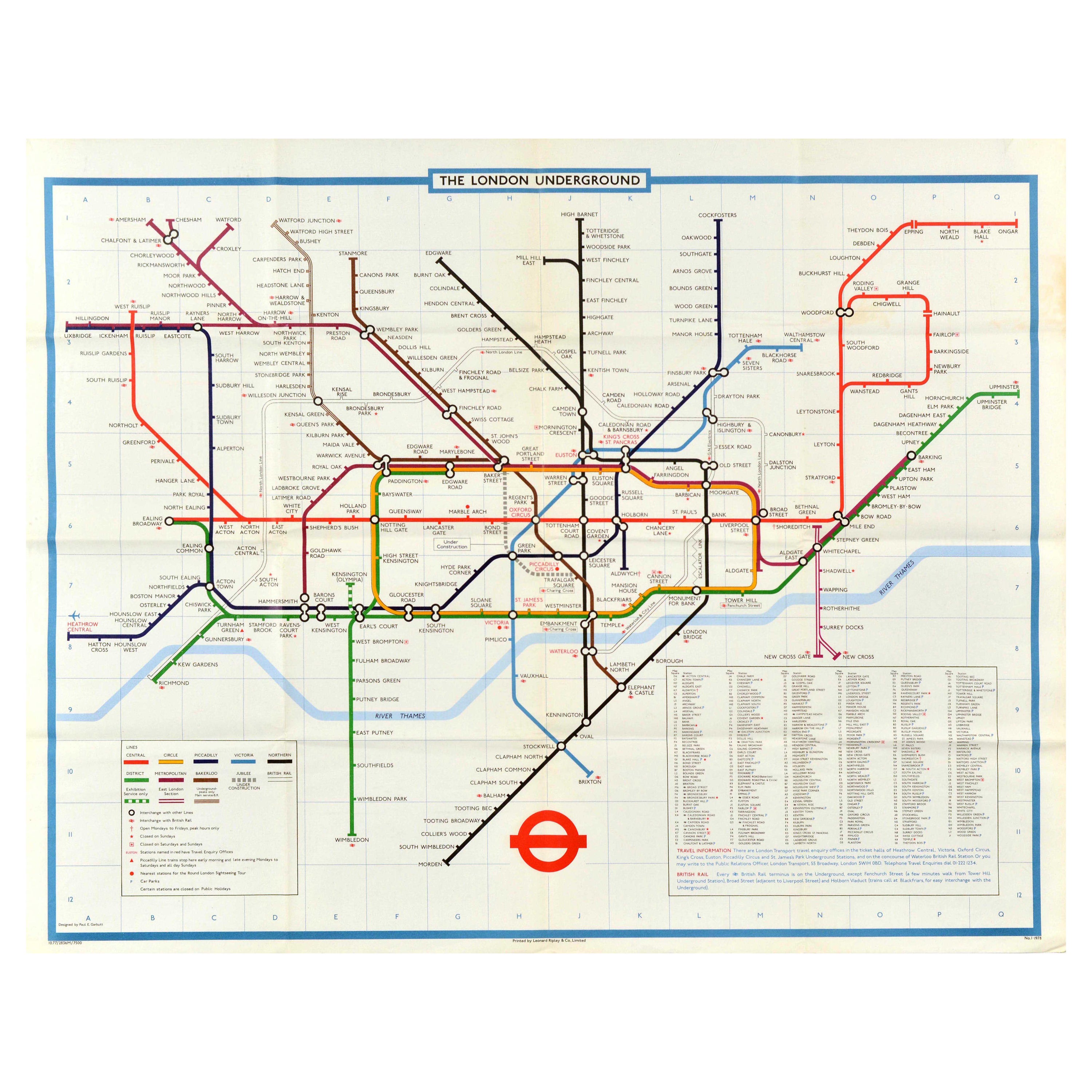 Original Vintage Travel Poster London Underground Map Jubilee Line Paul Garbutt For Sale