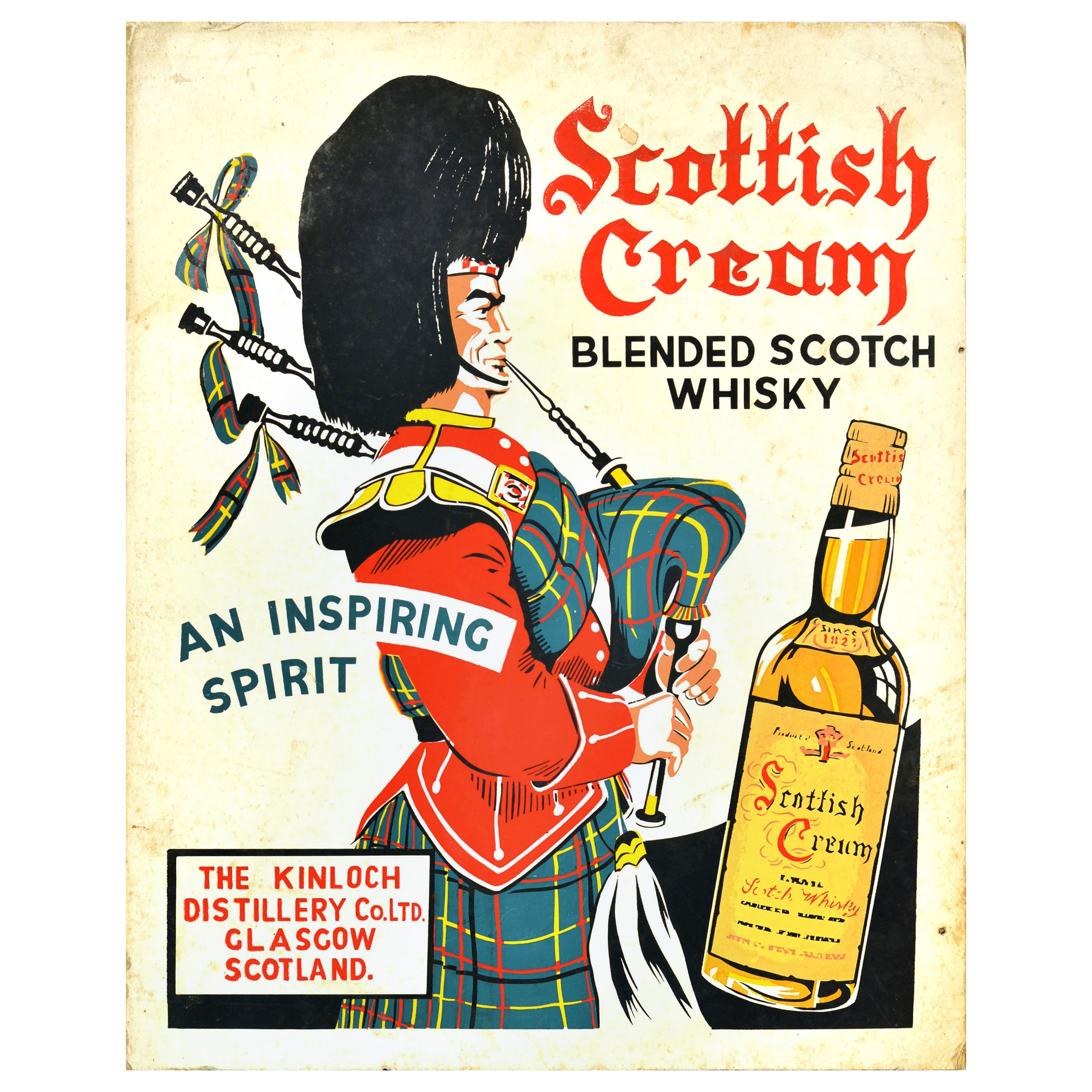 Original Vintage Drink Advertising Poster Scottish Cream Blended Scotch Whisky For Sale