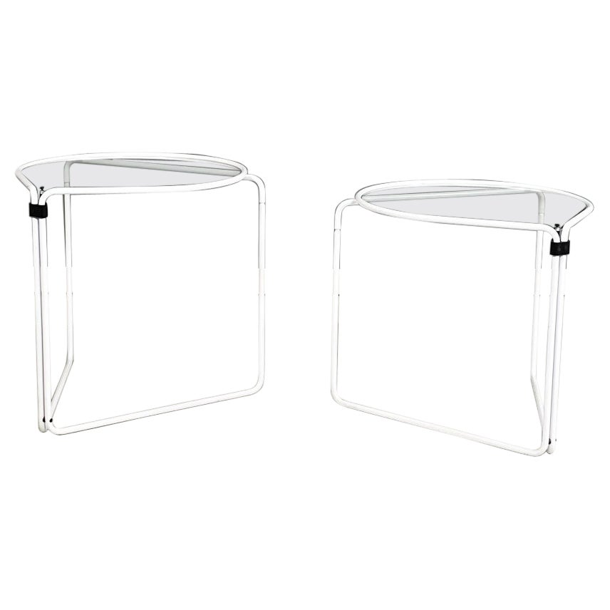 Italian modern Coffee tables with glass drop top and white metal, 1980s ...