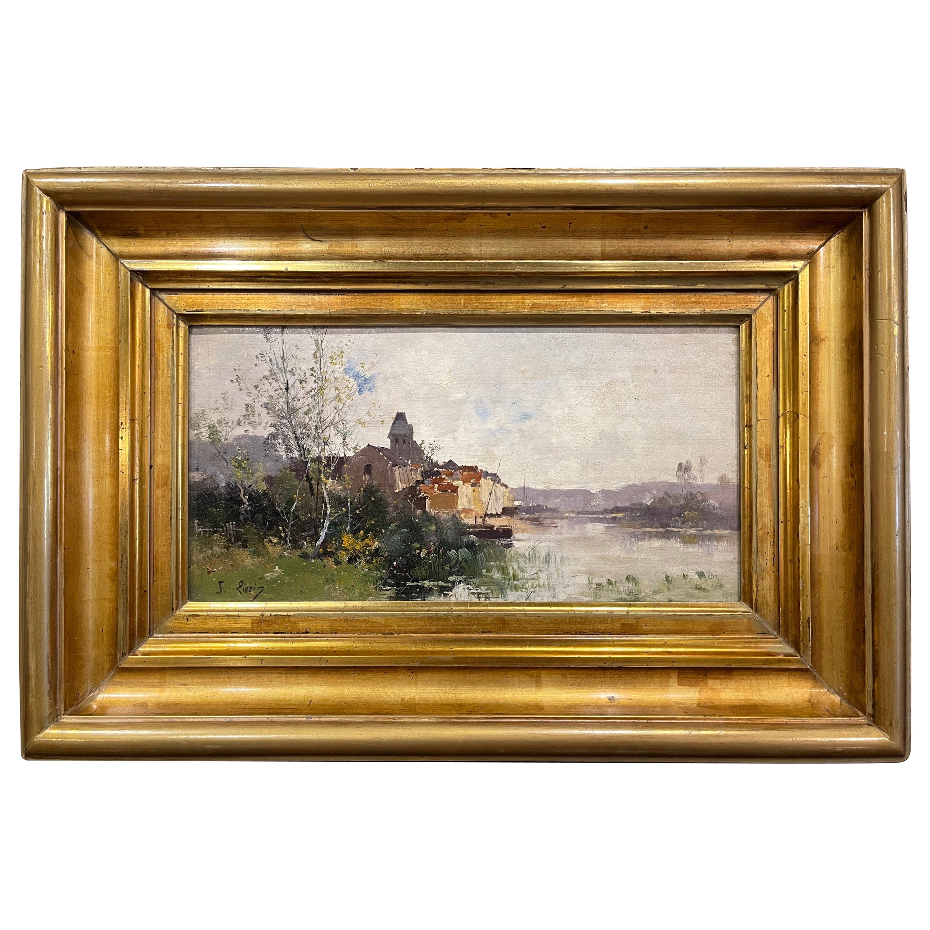 Pittura ad olio con cornice del XIX secolo firmata J. Lievin per E. Galien-Laloue