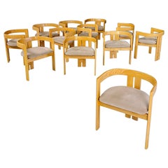 Italian modern solid wood and beige corduroy fabric tub chairs, 1980s