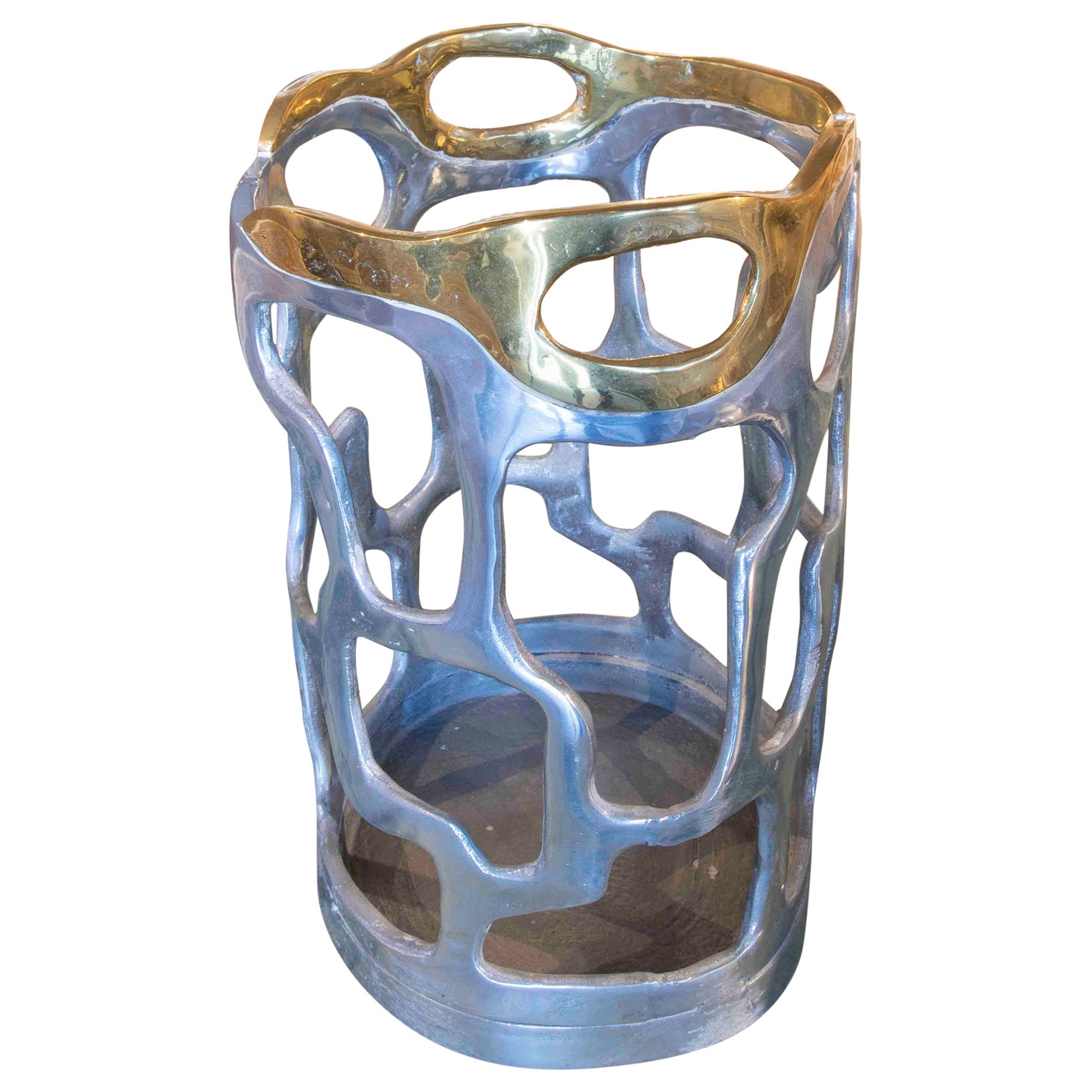 Bronze Umbrella Stand in Gold and Silver Finish by the Artist David Marshall For Sale