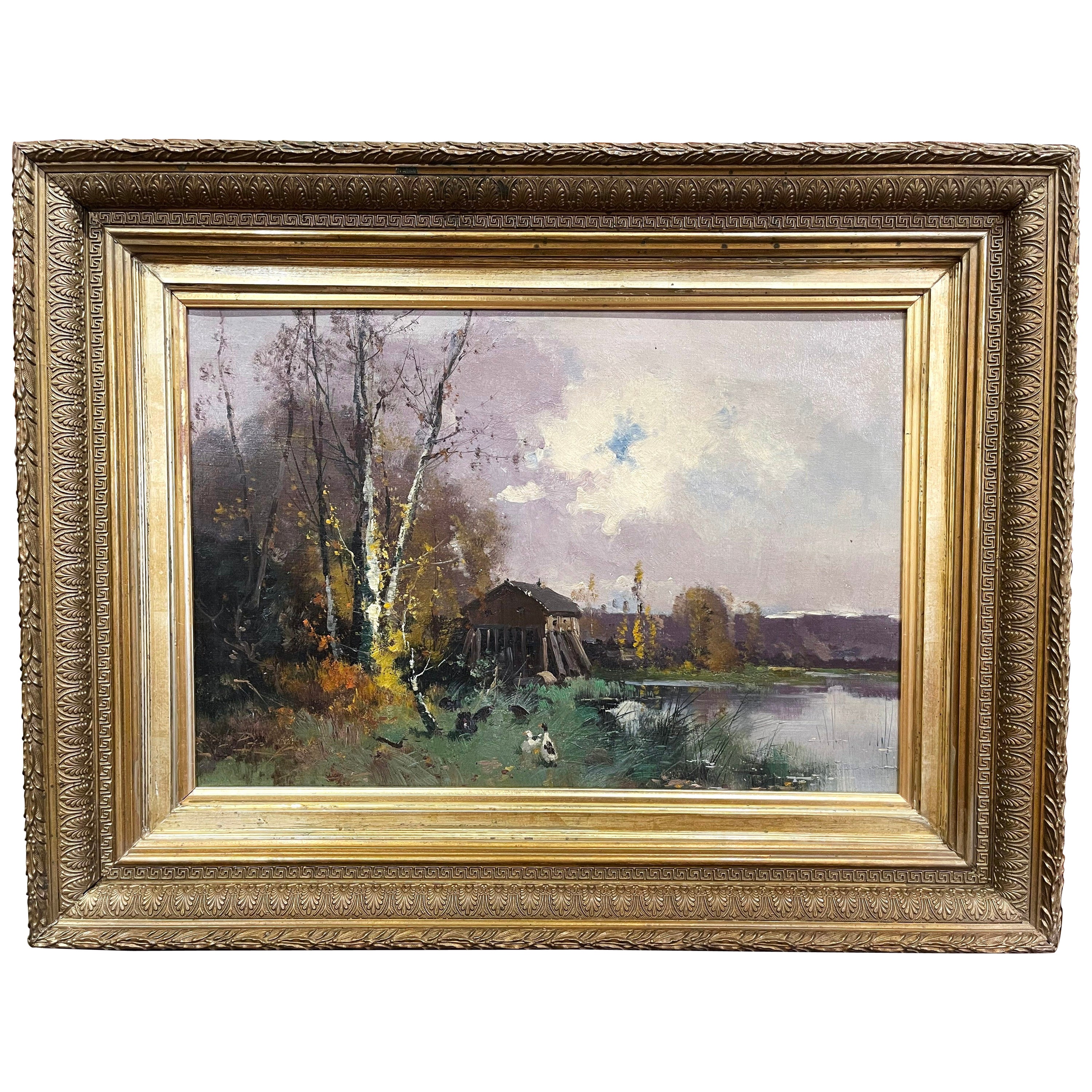 19th Century French Oil Painting on Canvas in Gilt Frame Signed E. Galien-Laloue