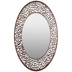 Miroir ovale en frêne massif Astoria du milieu du siècle