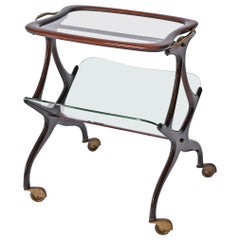 Cesare Lacca Walnut and Brass Bar Cart with Magazine Rack, Italy 1950s