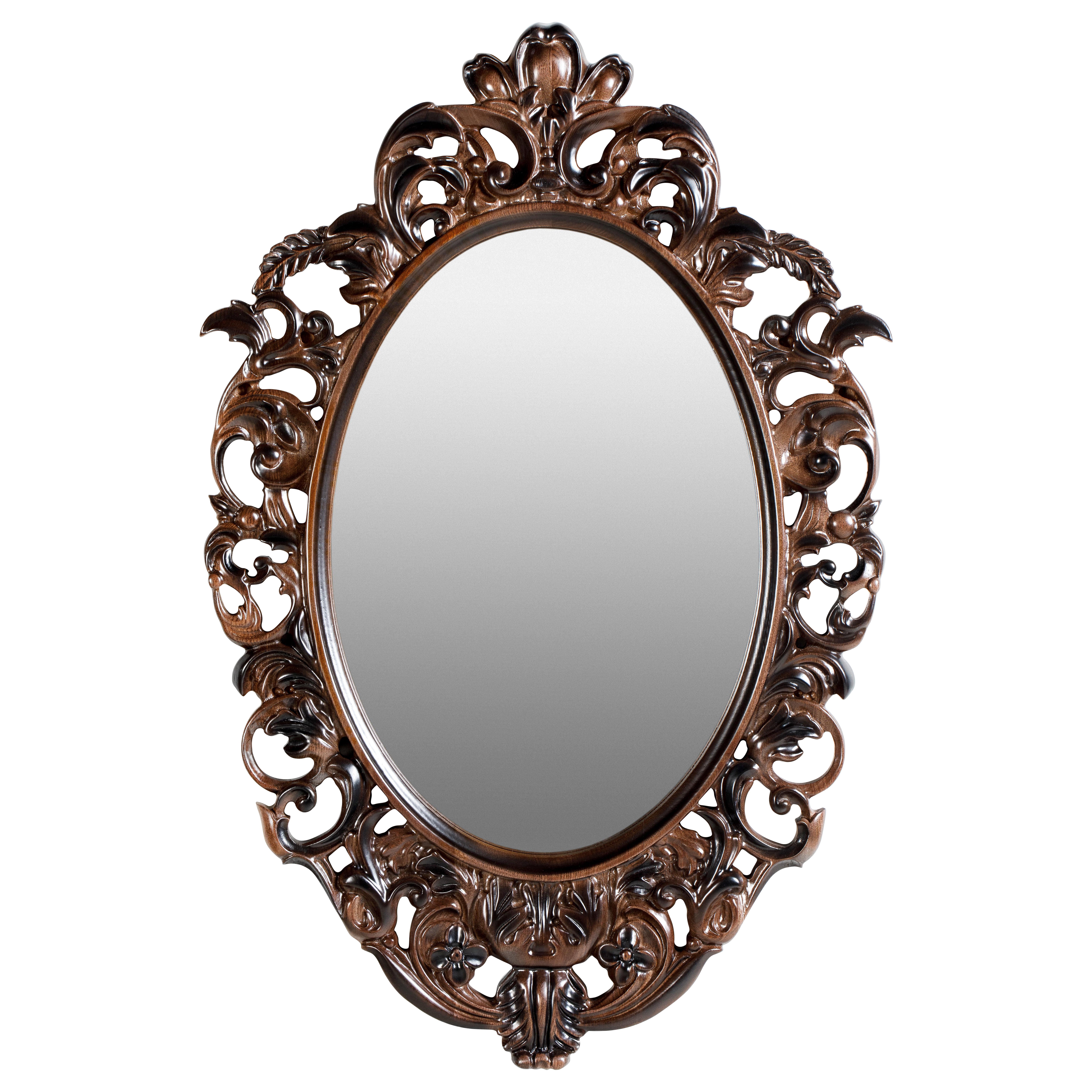 Dark Antique Style Oval Ash Solid Wood Mirror For Sale