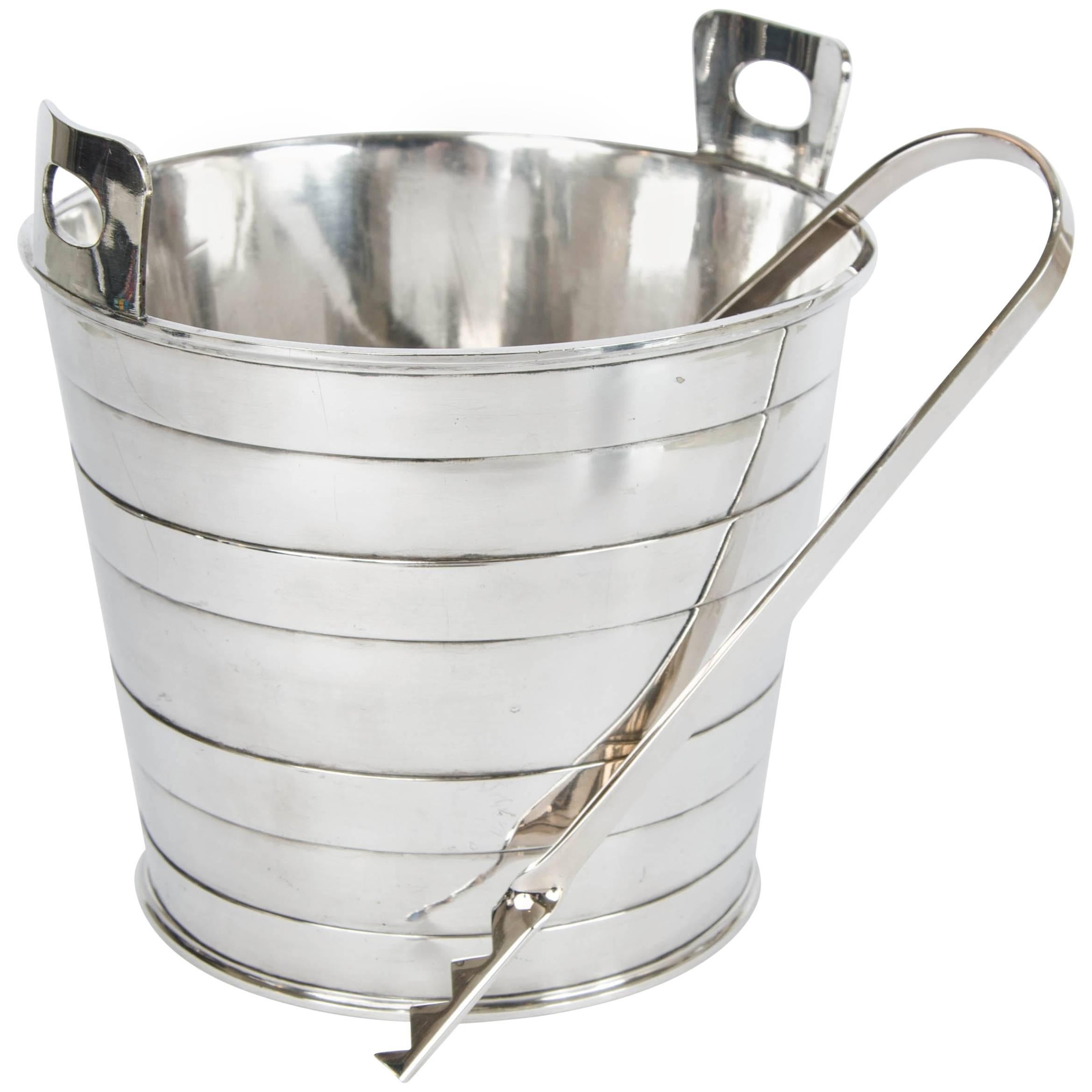 Silver Plate Ice Bucket and Tongs Mappin and Webb For Sale