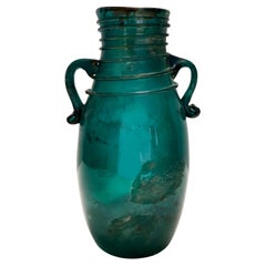 Retro Teal Scavo Glass Vase Ascribable to Seguso, Archeological style, Italy