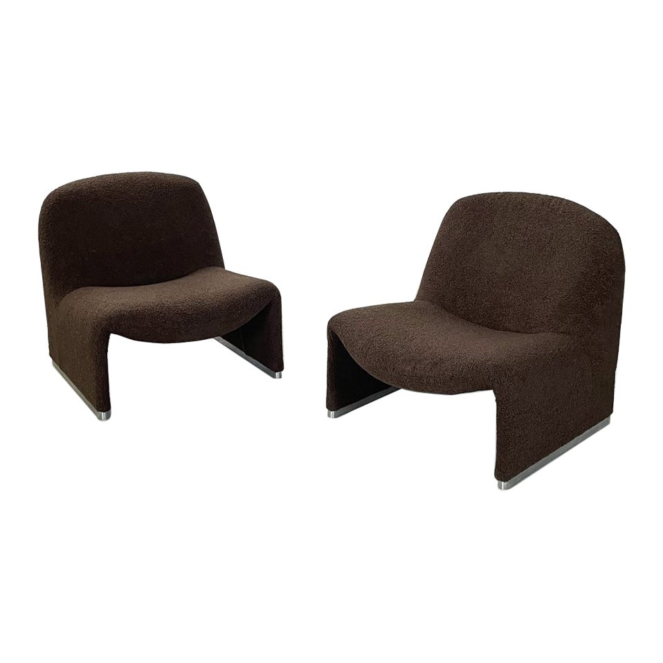 Italian modern brown teddy Alky armchairs by Piretti for Anonima Castelli, 1970s For Sale