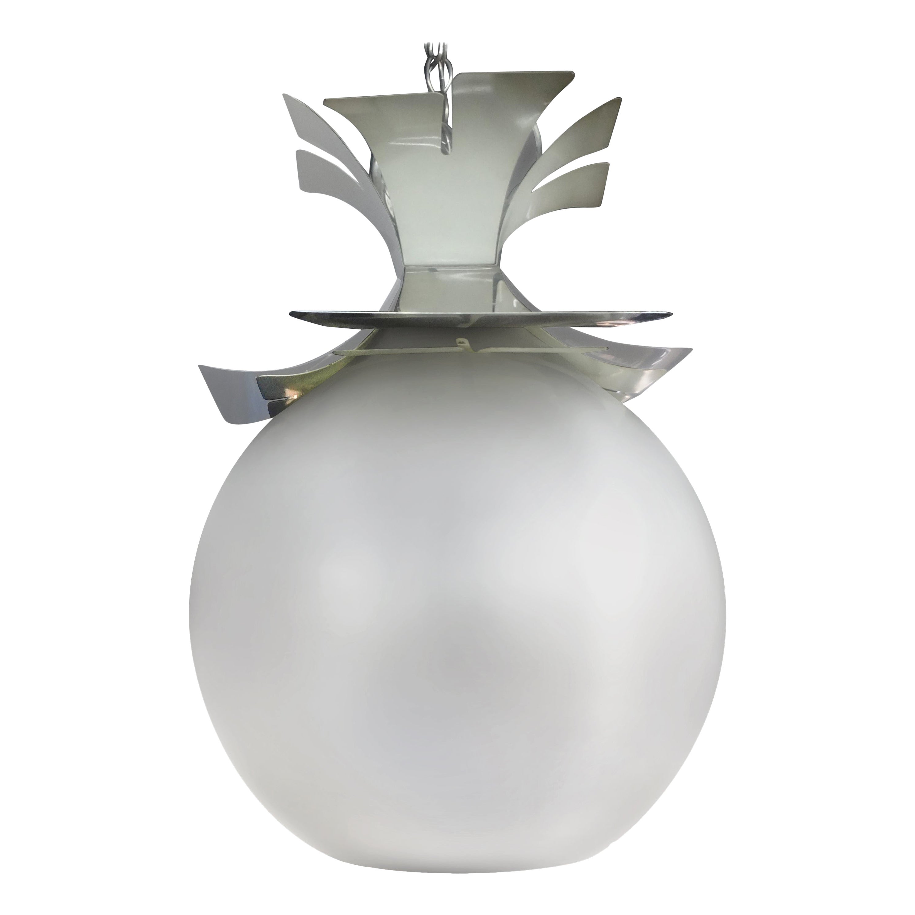 Italian Modern Chrome And Glass Chandelier Orb Lantern