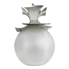 Used Italian Modern Chrome And Glass Chandelier Orb Lantern