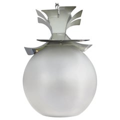 Italian Modern Chrome And Glass Chandelier Orb Lantern