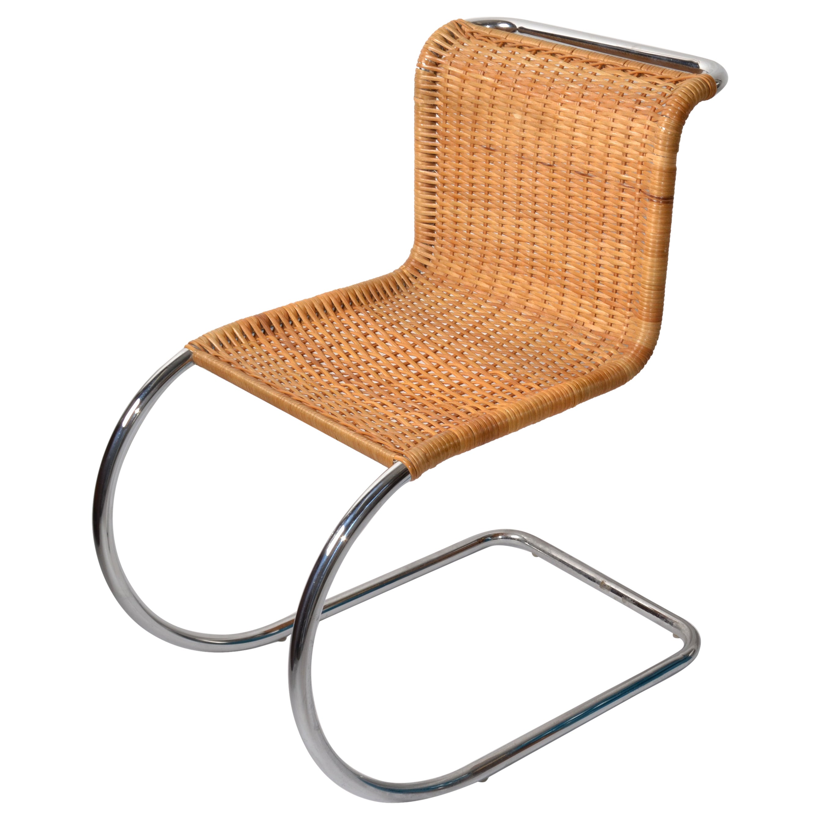 Sessel ohne Armlehne aus geflochtenem Rohr Ludwig Mies van der Rohe zugeschrieben 70er Jahre