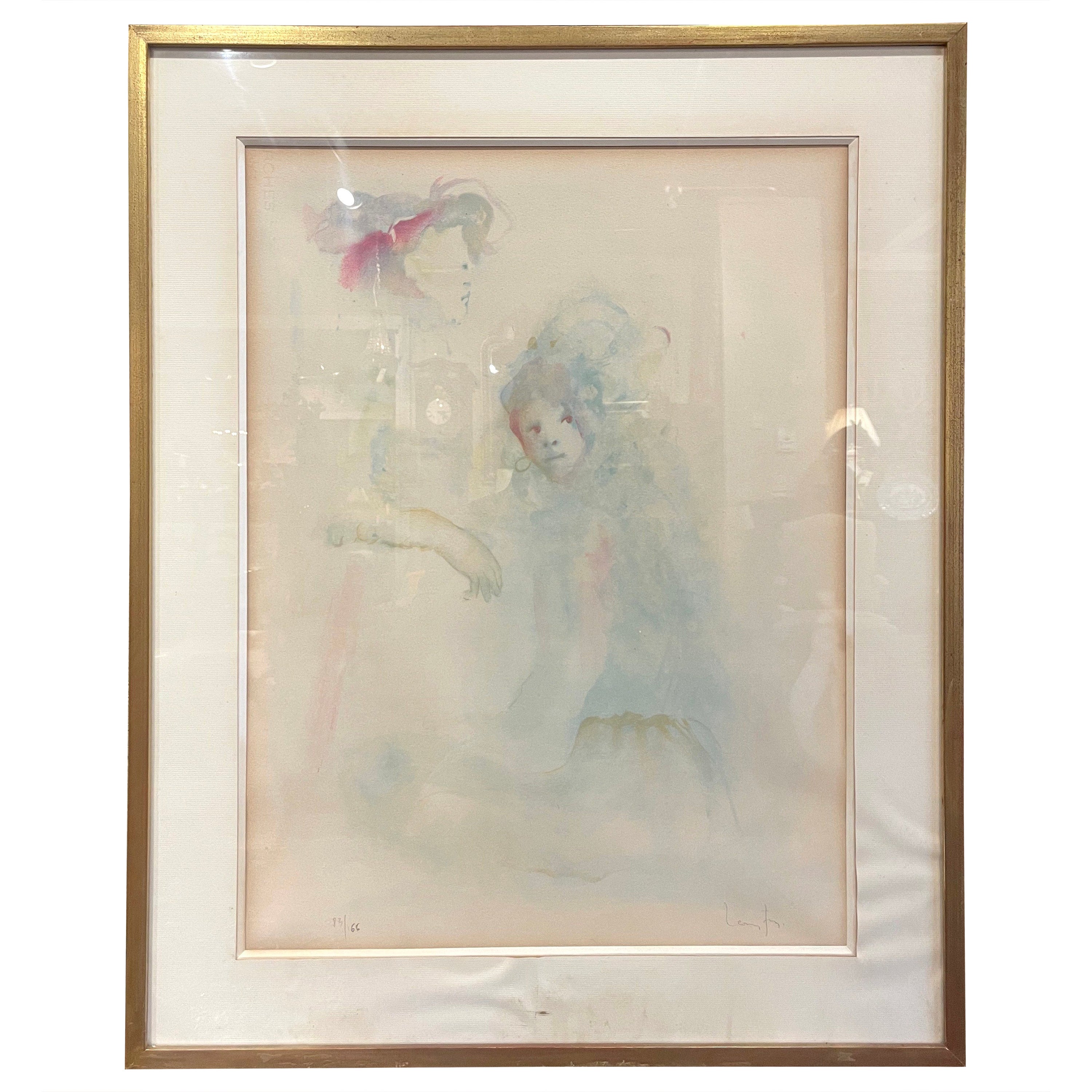 Vintage Framed Woman and Young Girl Lithograph Signed Leonor Fini  For Sale