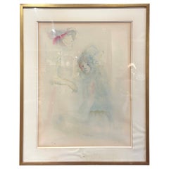 Vintage Framed Woman and Young Girl Lithograph Signed Leonor Fini 