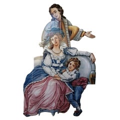 Portuguese Tile Mural "Aristocratic Family" Hand Painted & Signed by Artist
