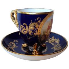 Vienna Cup and Saucer Twisted Snake Handle Paw Feet Egg Shape, 19th Century