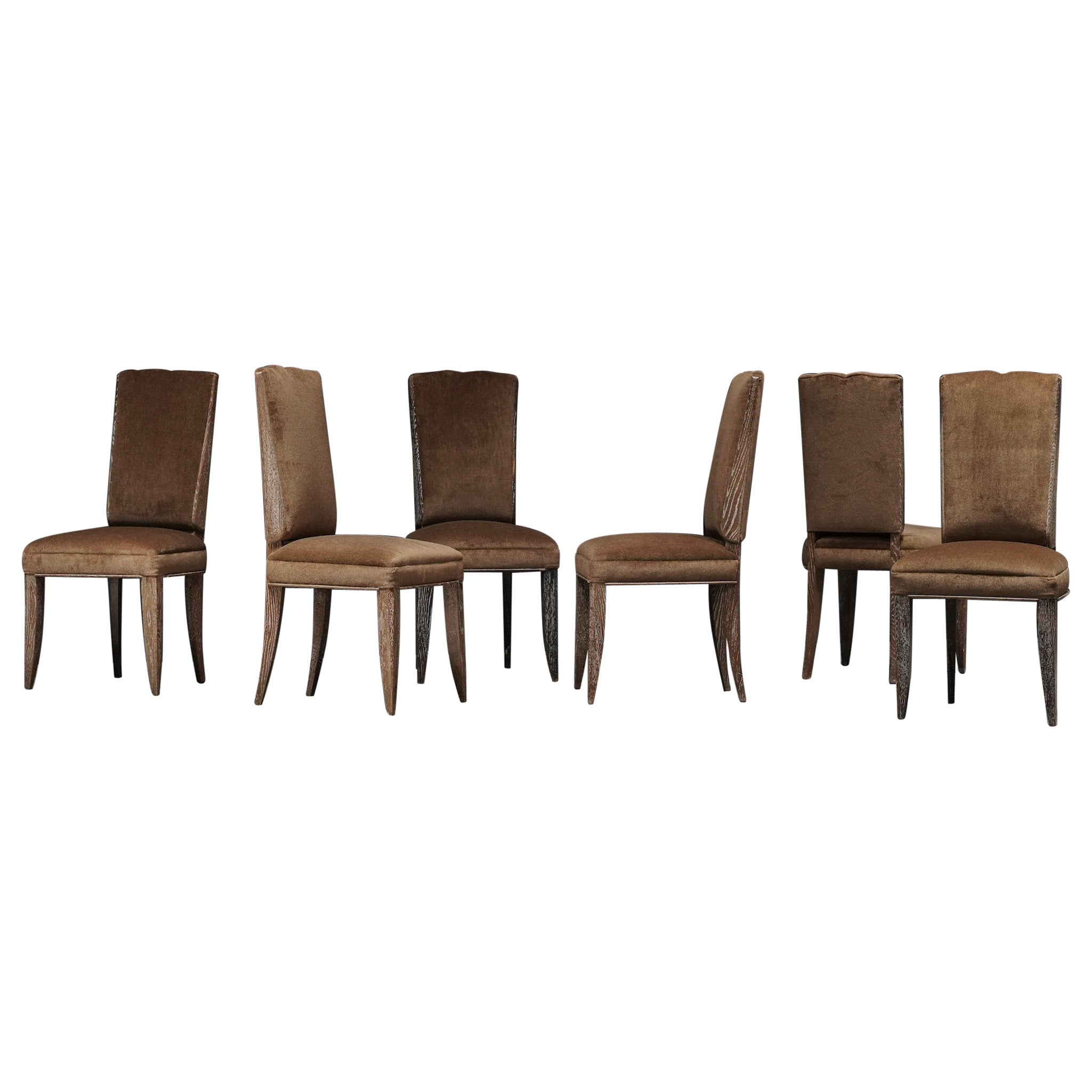 Oak Frame Dining chairs in Mohair, Set of 6, France	 For Sale
