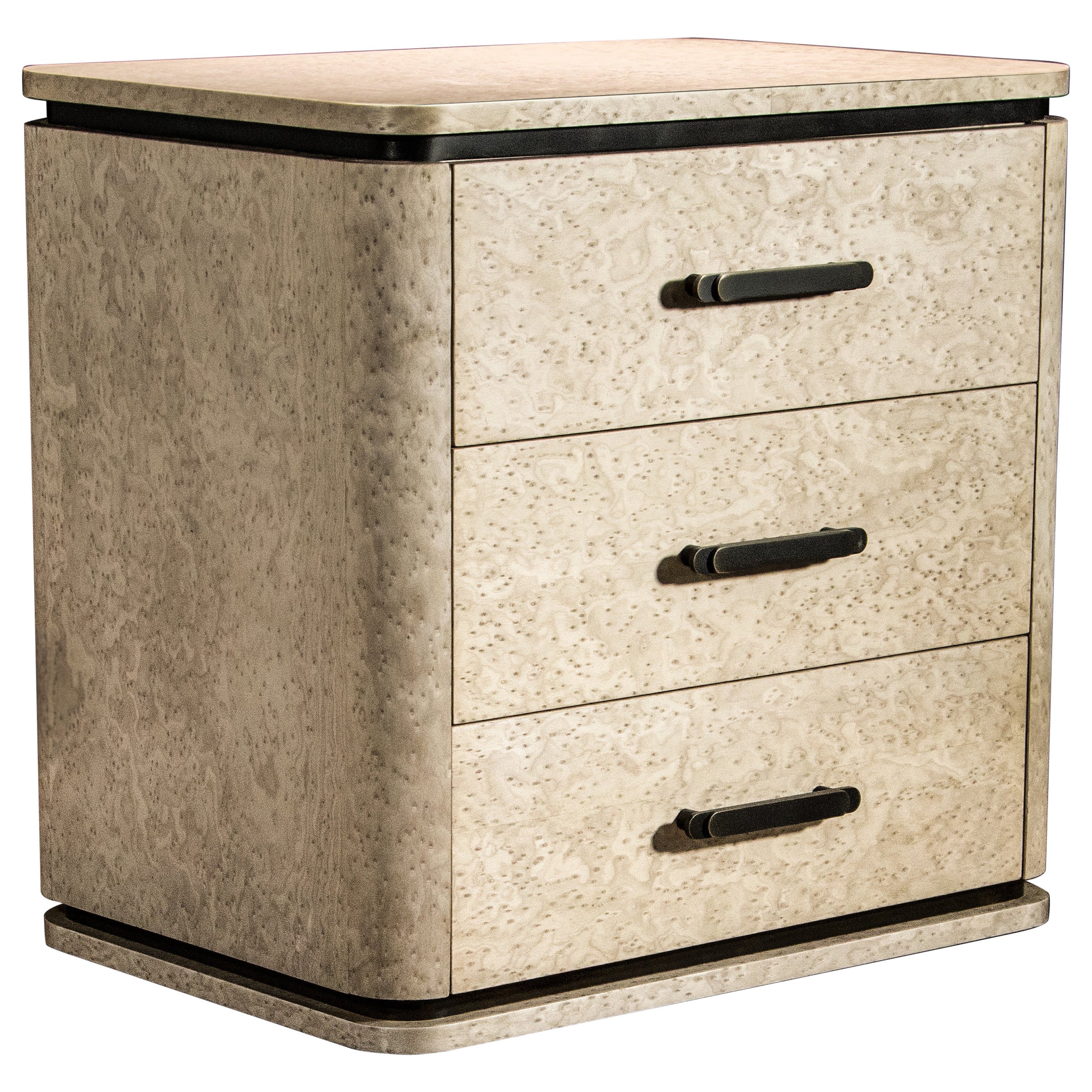 Modern Bedside Table in Gray Birdseye Maple & Bronze from Costantini, Elena For Sale