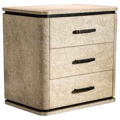 Vintage Modern Bedside Table in Gray Birdseye Maple & Bronze from Costantini, Elena