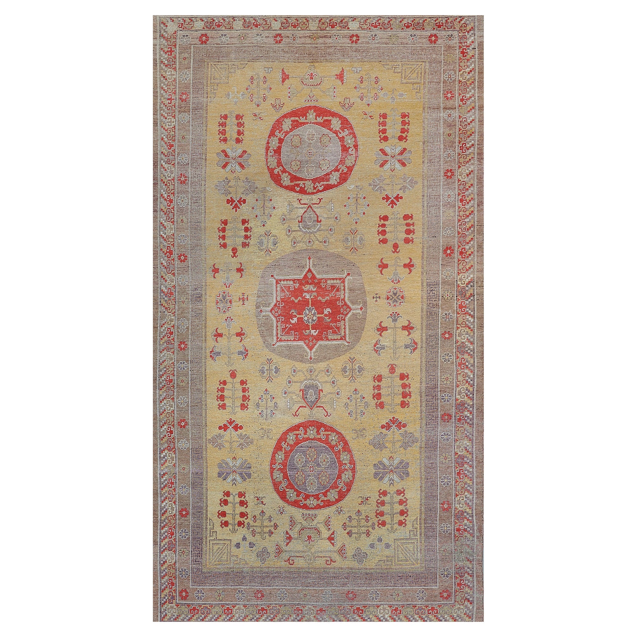 Antique Circa 1880 Hand-knotted Wool Khotan Rug For Sale