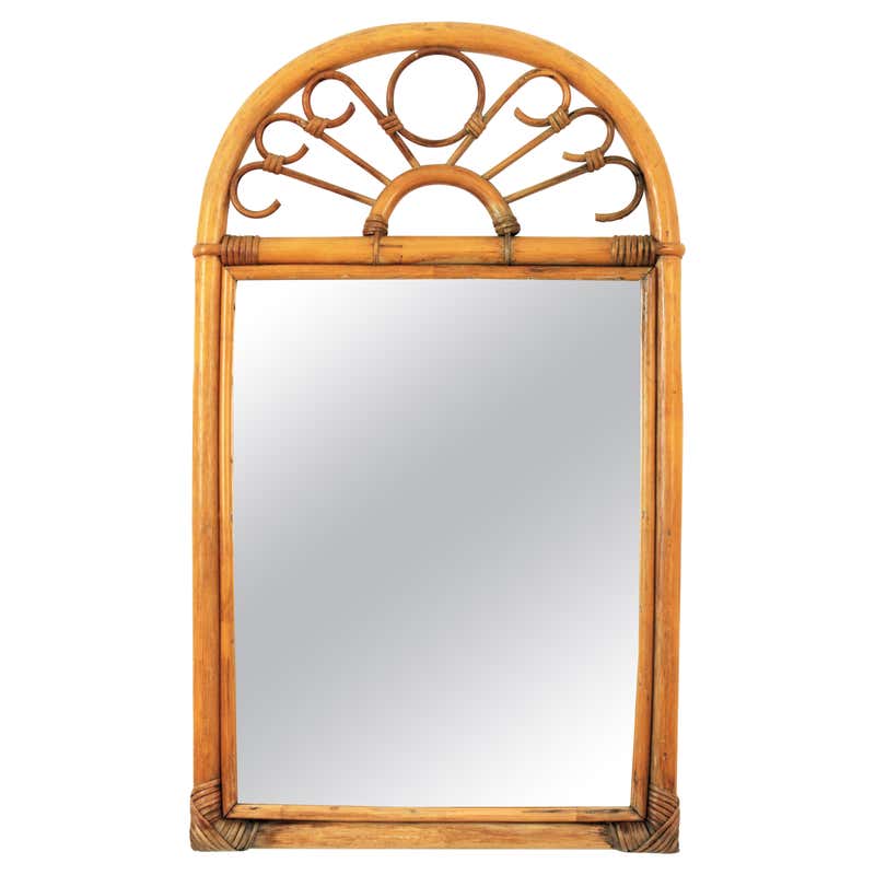 Bamboo Rattan Large Rectangular Mirror with Geometric Frame, 1960s For ...