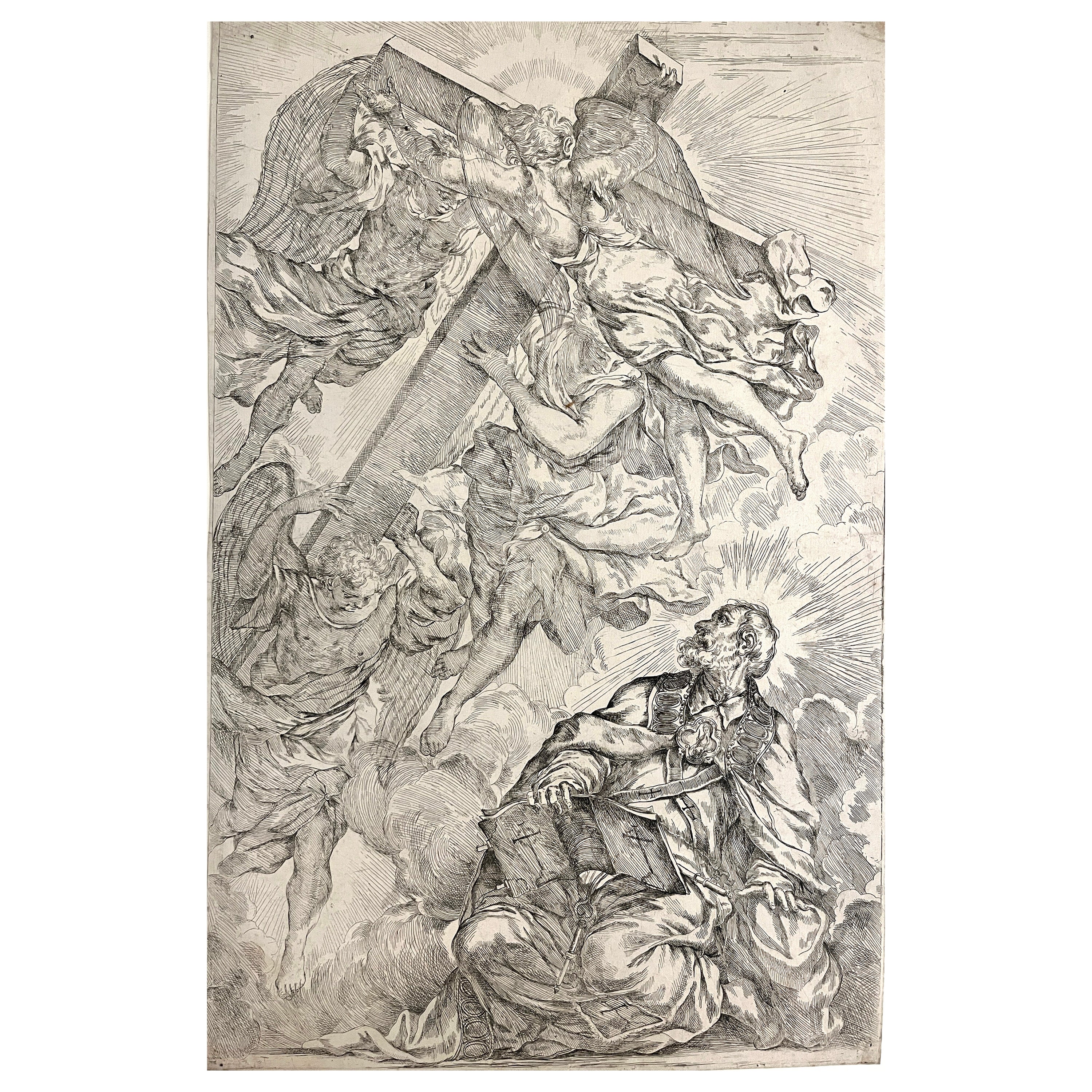 A large 16th century Italian etching of the Vision of St. Peter after Tintoretto For Sale
