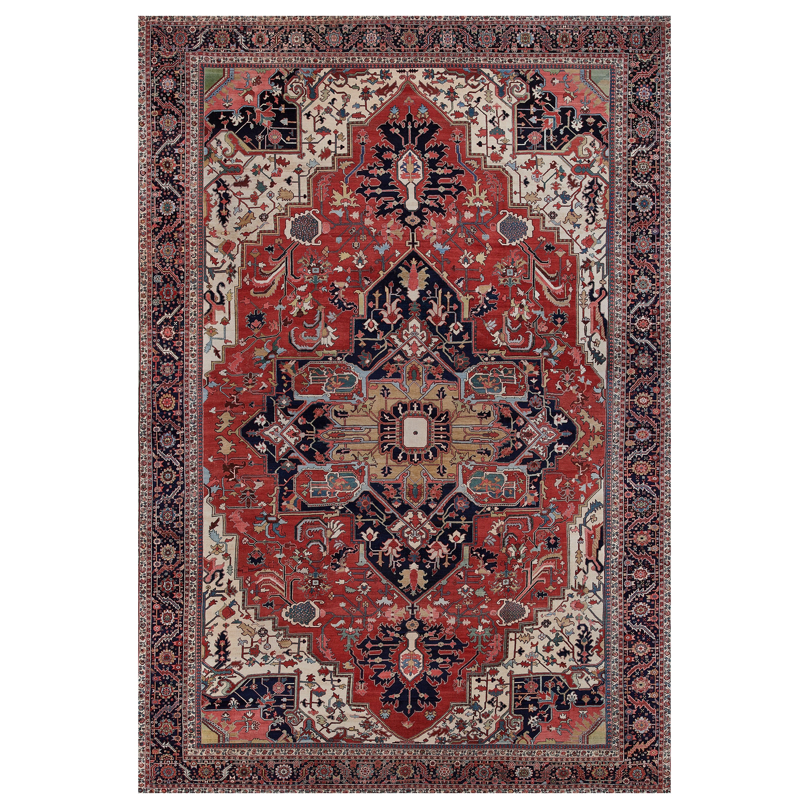 Rare Large-sized Traditional Hand-woven Wool Persian Serapi Rug For Sale