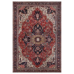 Seltener großformatiger traditioneller handgewebter persischer Serapi-Teppich aus Wolle