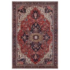 Rare Large-sized Traditional Hand-woven Wool Persian Serapi Rug