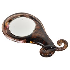 Art Glass Hand Mirror in Blown Glass with Winding Handle