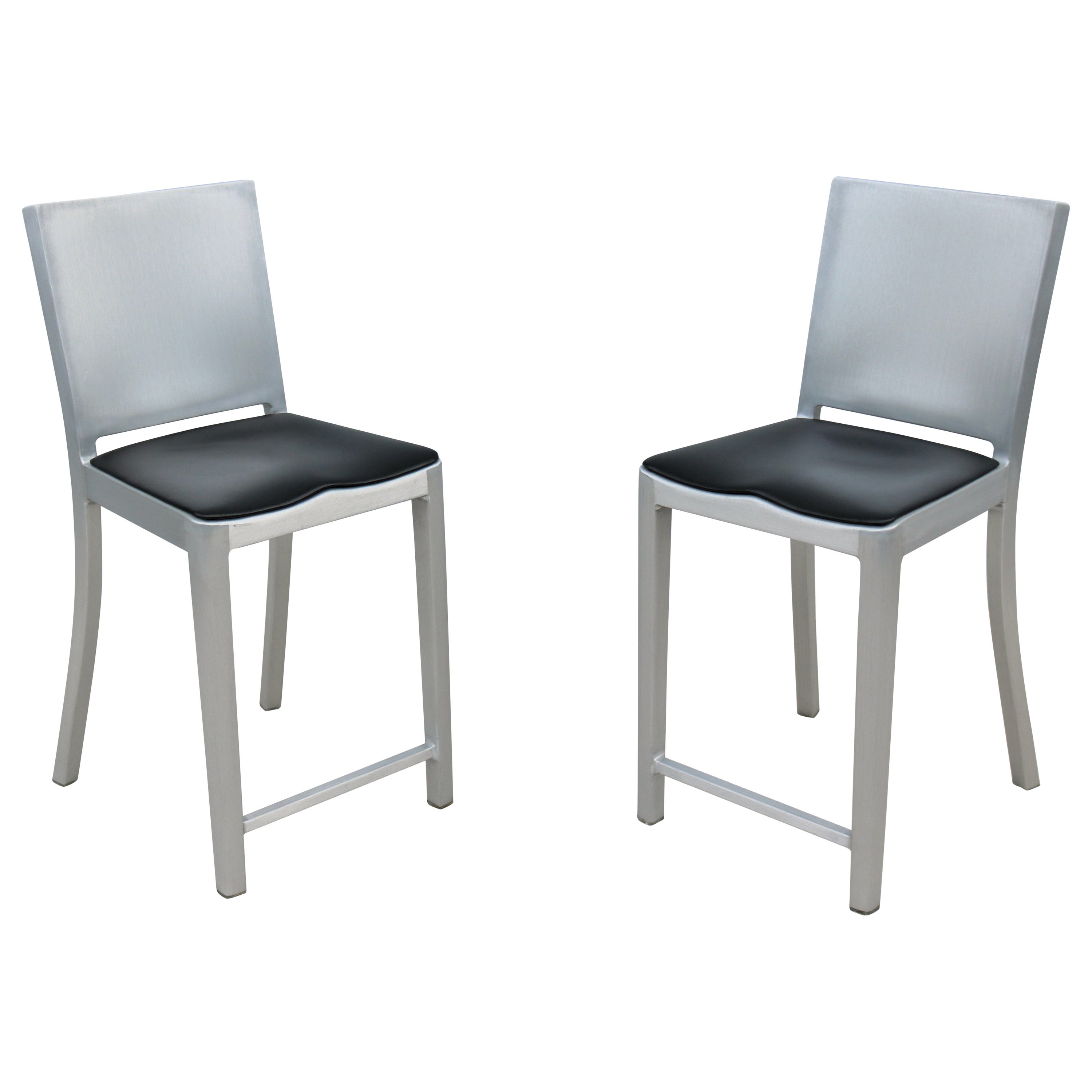 Paire de tabourets de comptoir en aluminium brossé Emeco Hudson par Starck, style industriel