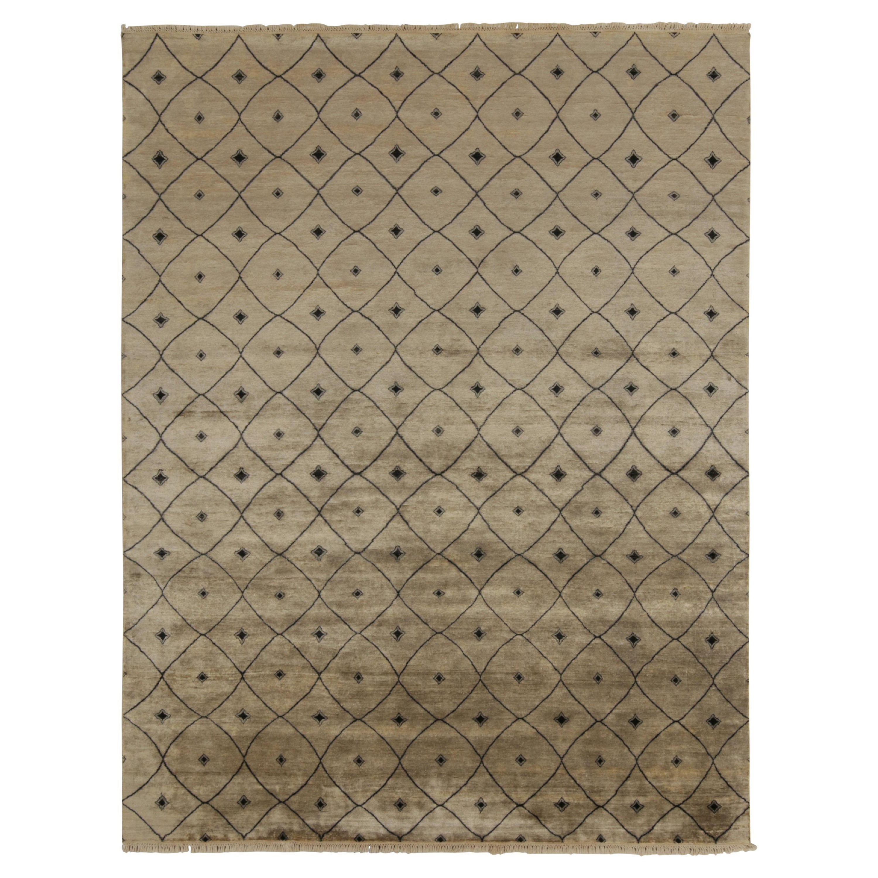 Rug & Kilim’s Moroccan style rug in Beige-Brown with Black Trellis Pattern For Sale