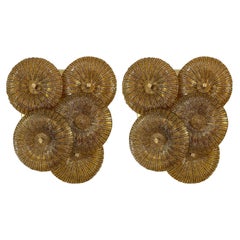 20th Century Gold-Brown Italian Pair of Smoked Murano Glass Discs Wall Appliques