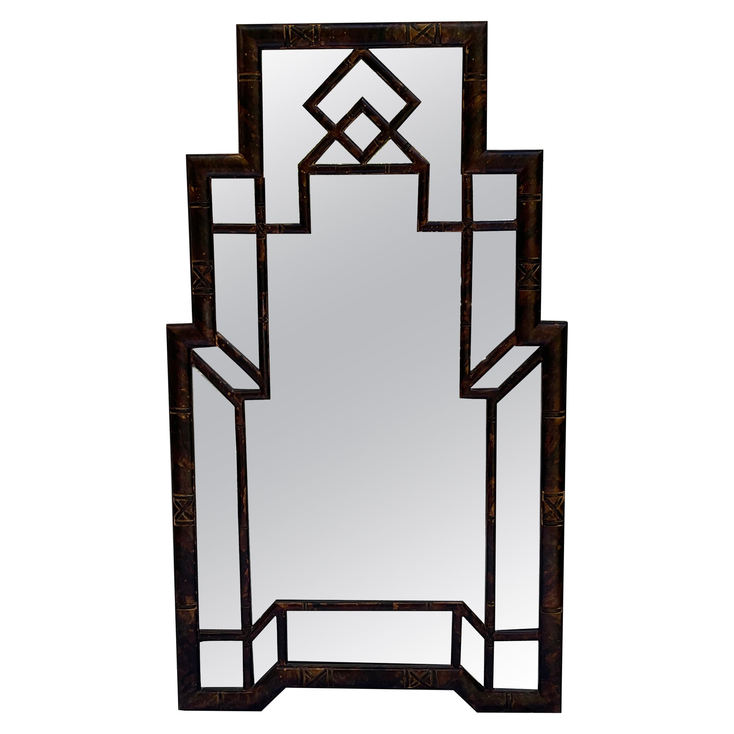 Faux Tortoise Art Deco Style Mirror by Carol Canner For Sale