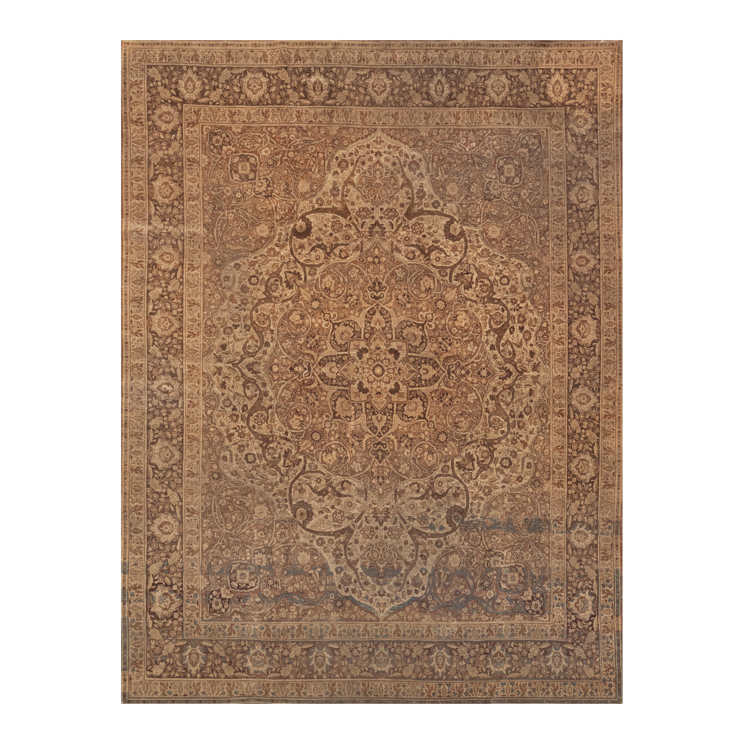 Antiquité Circa 1900 Tapis persan Tabriz marron pâle