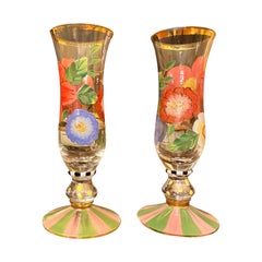 Vintage Set of Two MacKenzie- Childs Flower Market Hand-Painted Champagne Glasses 