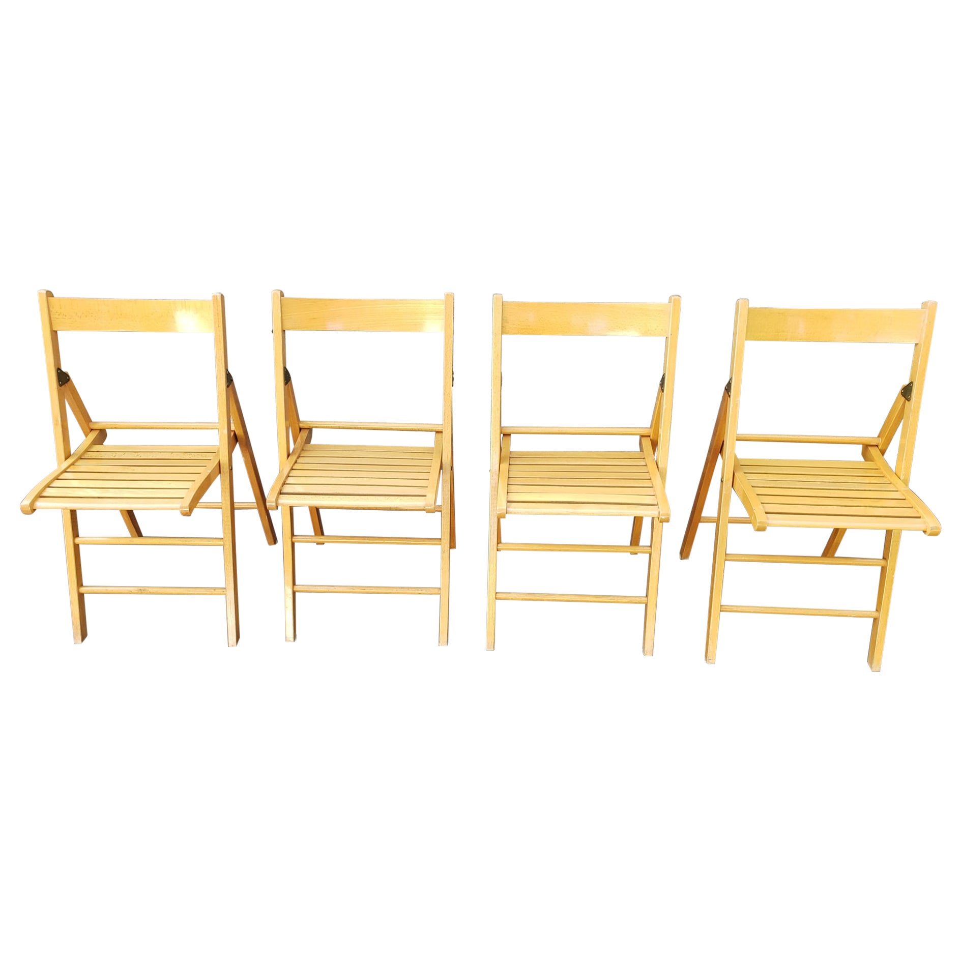 Late 20th Century Set of Four Italian Maple Folding Chairs For Sale