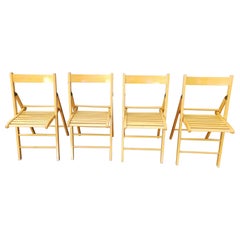 Vintage Late 20th Century Set of Four Italian Maple Folding Chairs