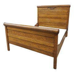 Fin du 19ème siècle Victorien Oak Oak Full Size Sleigh Double Bed