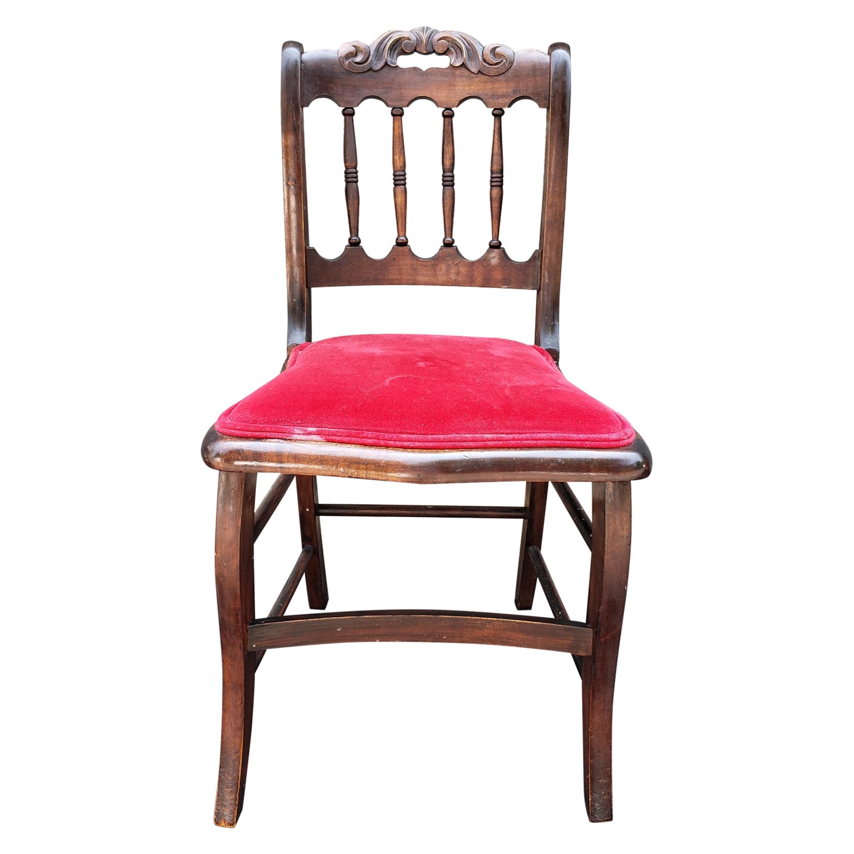Victorian Carved Mahogany and Velvet Upholstered Seat Side Chair