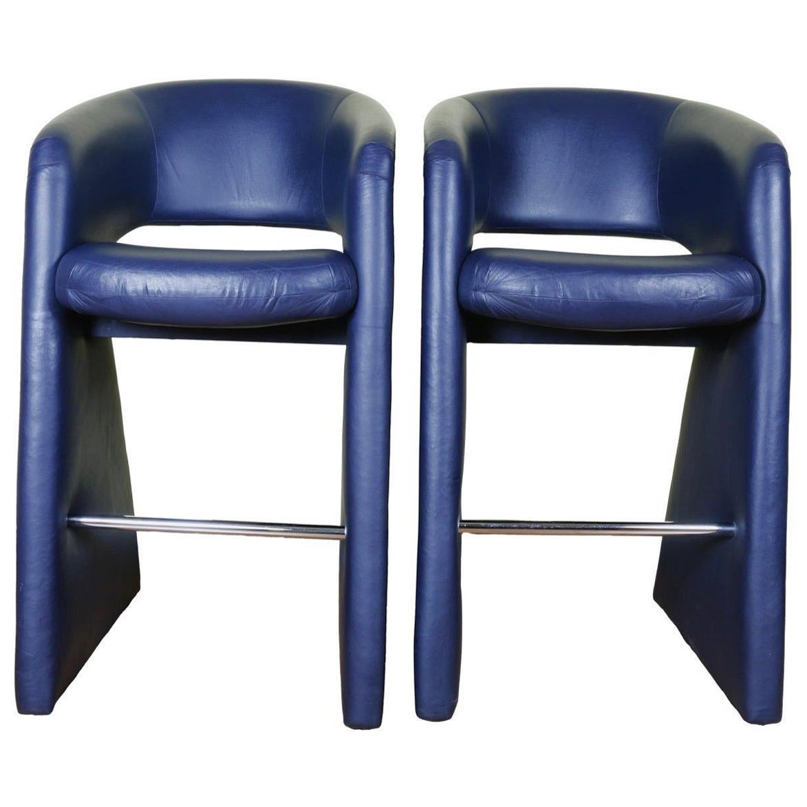 Pair of Leather Bar Stools by Milo Baughman for Thayer Coggin Inc.