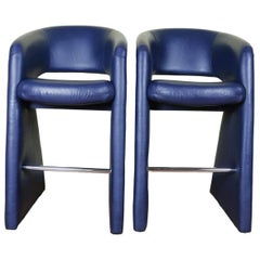 Vintage Pair of Leather Bar Stools by Milo Baughman for Thayer Coggin Inc.