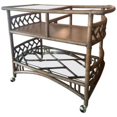 Vintage Palm Beach Tropical Rattan & Bamboo Bar Cart Barcart Glass Top