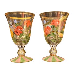 Set of Two Mackenzie- Childs Flower Market Hand-Painted Champagne Glasses