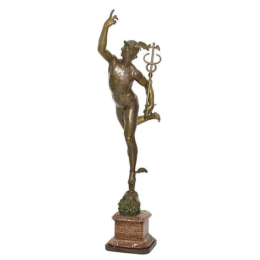 Großer als lebensgroße Grand Tour Bronze-Quecksilberglasstatue Mercury-Statue nach Giambologna im Angebot