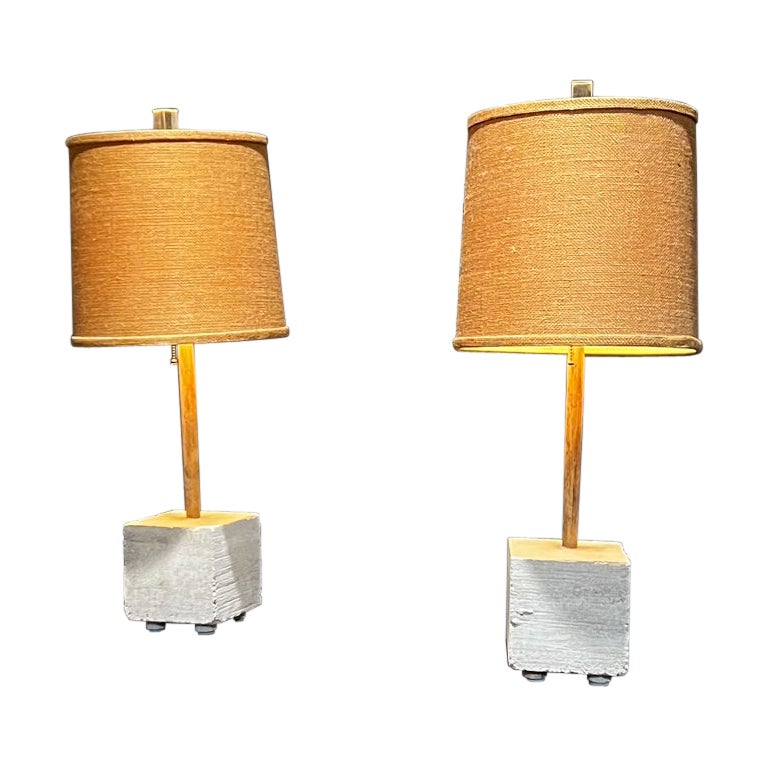 Modern Cube Table Lamps Rammed Earth & Bamboo Pablo Romo design For Sale