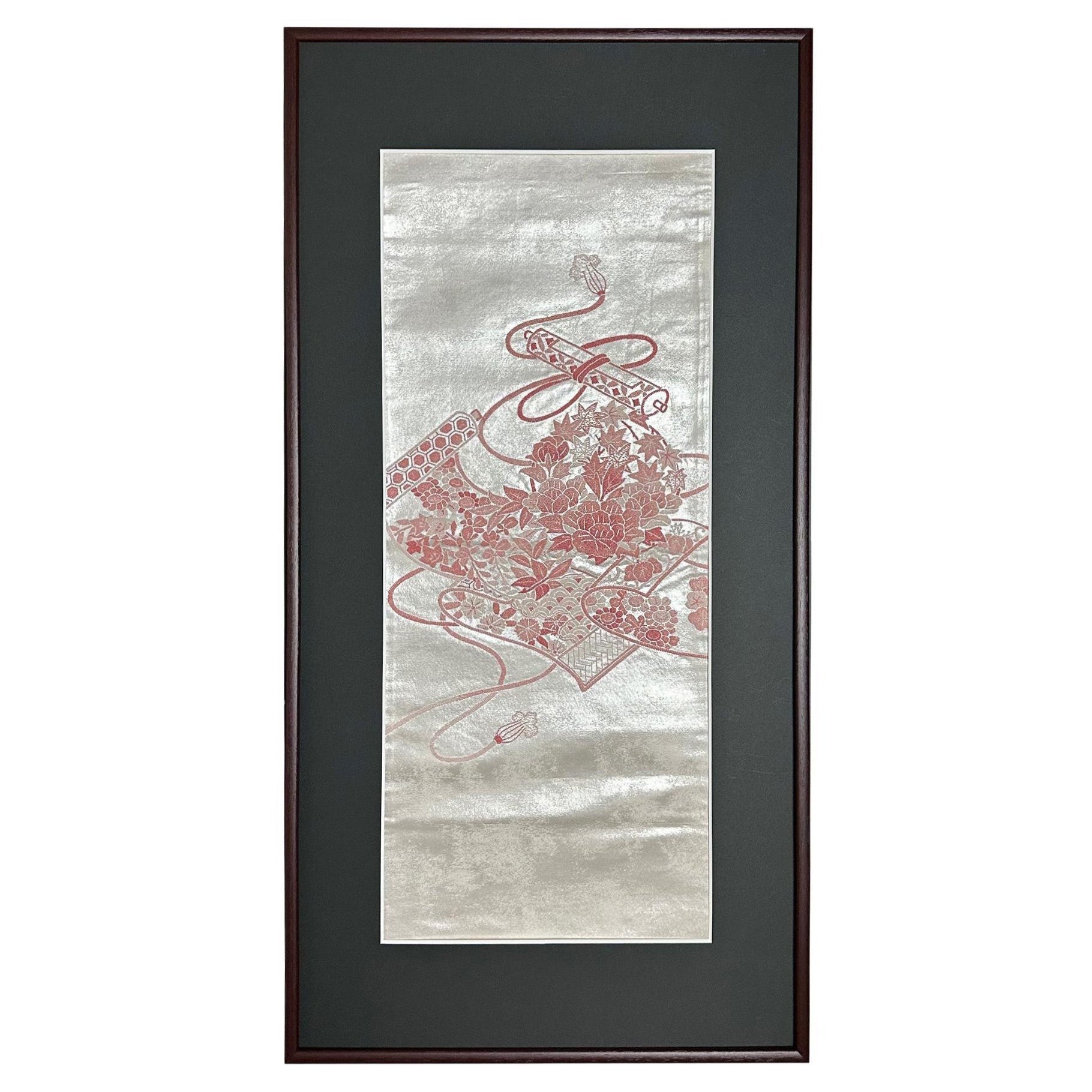 Art kimono / Art japonais / Décoration murale - Rouleau de pivoine en vente